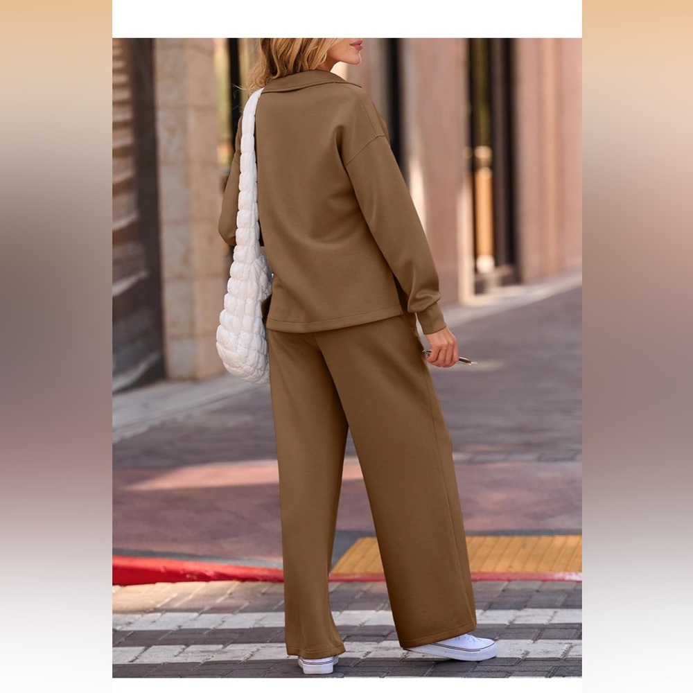 EVALESS Two Piece Women Lounge Set in Coffee 2X - Picture 5 of 16